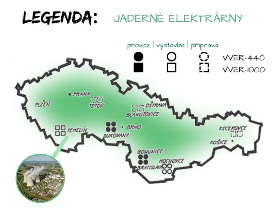 Mapa sítě jaderných elektráren